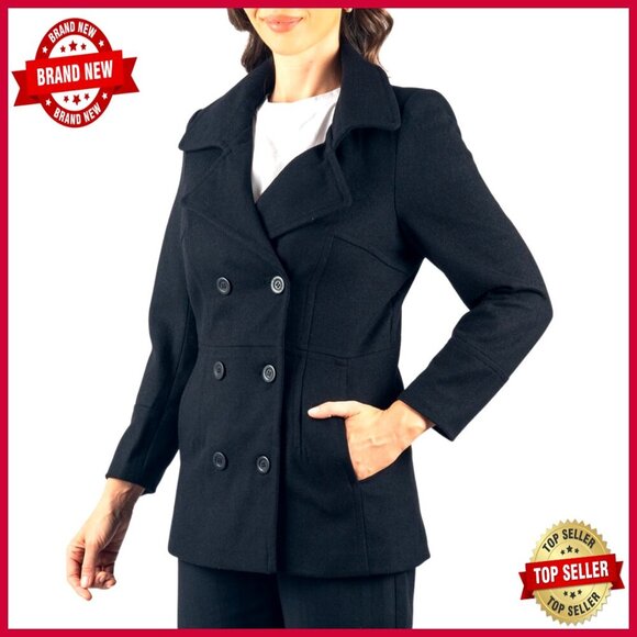 Jackets & Blazers - Women's Wool Blend Peacoat Double-Breasted 3/4 Length Overcoat Warm